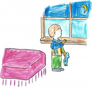 sketch of boy in bedroom